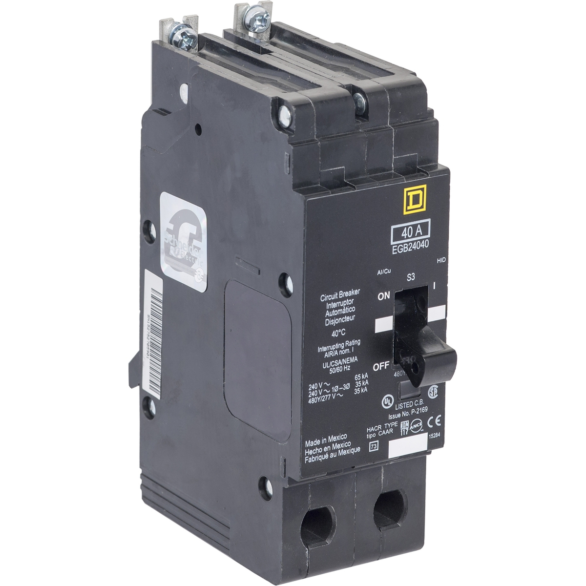 EJB24050 Mini circuit breaker, E-Frame, 50A, 2 pole, 480Y/277VAC, 100kA max, bolt on