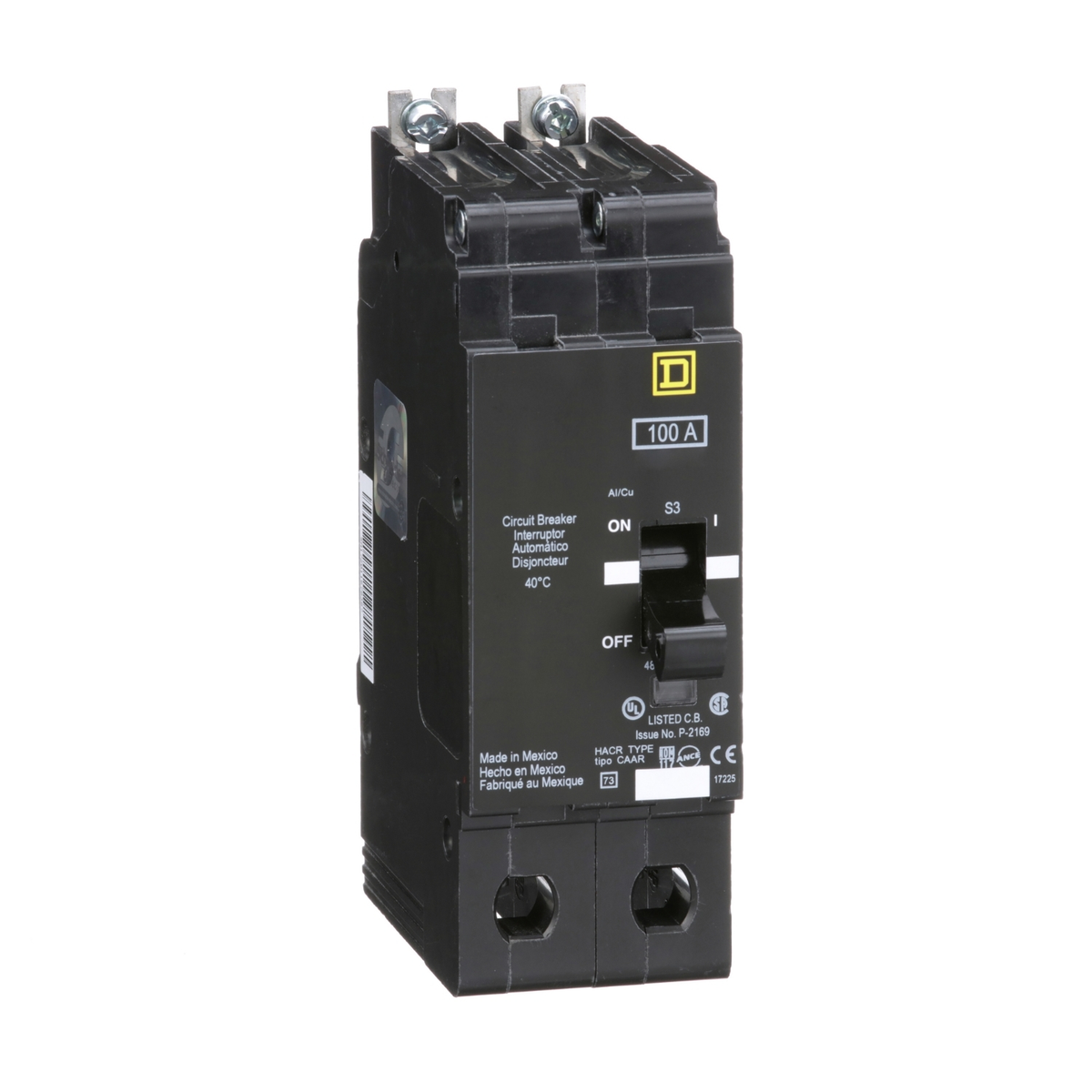 EJB24100 Mini circuit breaker, E-Frame, 100A, 2 pole, 480Y/277VAC, 100kA max, bolt on