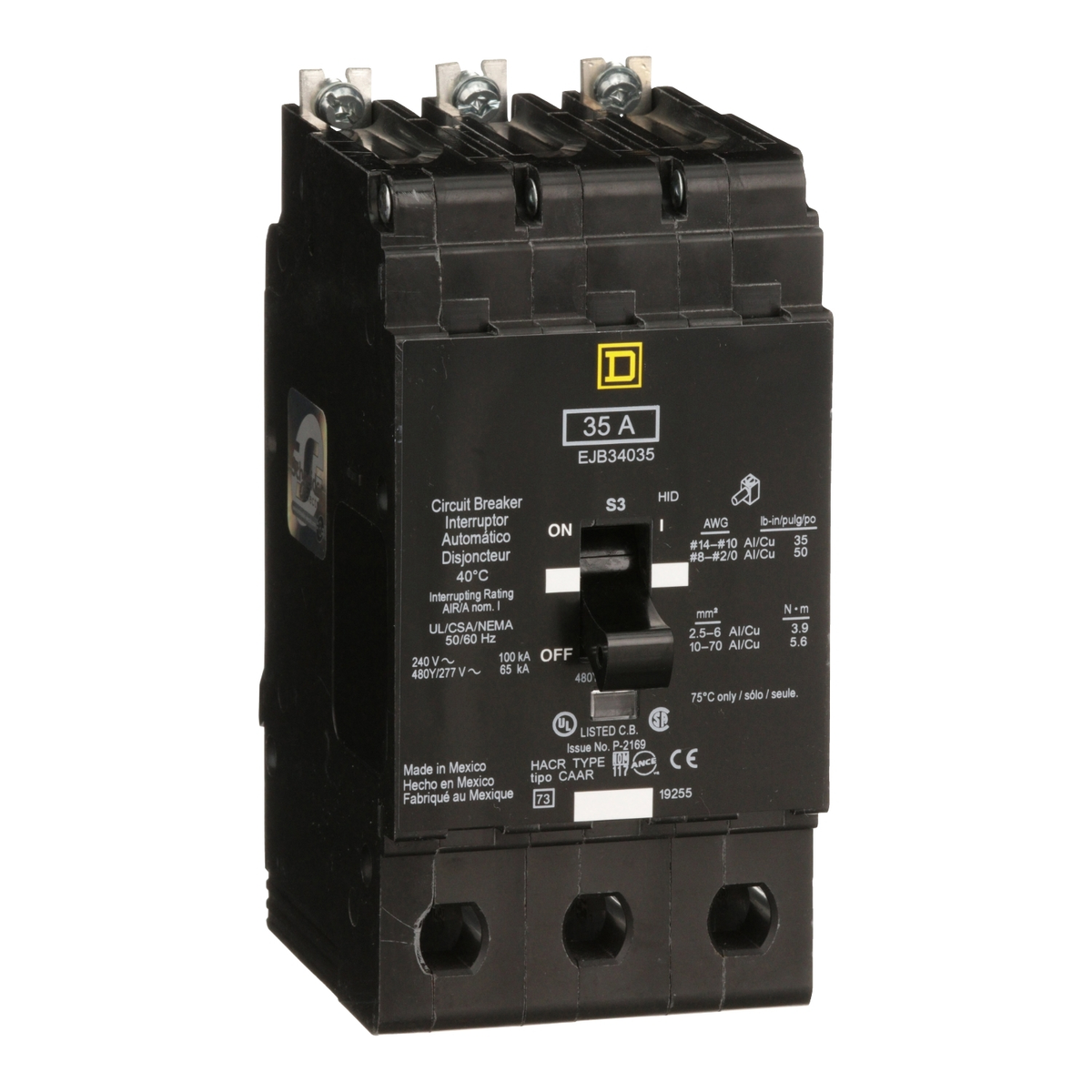 EJB34035 Mini circuit breaker, E-Frame, 35A, 3 pole, 480Y/277VAC, 100kA max, bolt on [TAA]