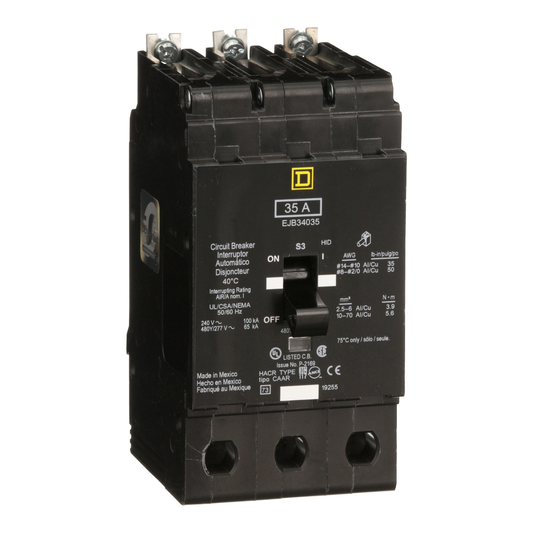EJB34035 Mini circuit breaker, E-Frame, 35A, 3 pole, 480Y/277VAC, 100kA max, bolt on [TAA]