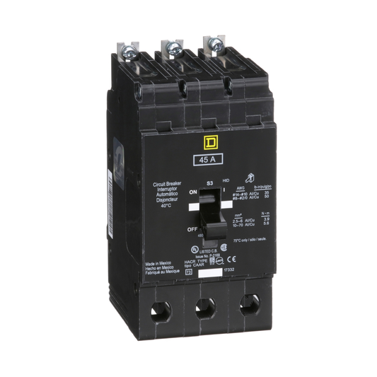 EJB34045 Mini circuit breaker, E-Frame, 45A, 3 pole, 480Y/277VAC, 100kA max, bolt on