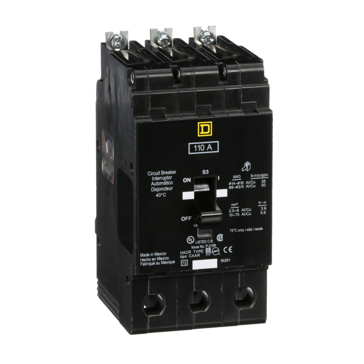 EJB34110 Mini circuit breaker, E-Frame, 110A, 3 pole, 480Y/277VAC, 100kA max, bolt on [TAA]
