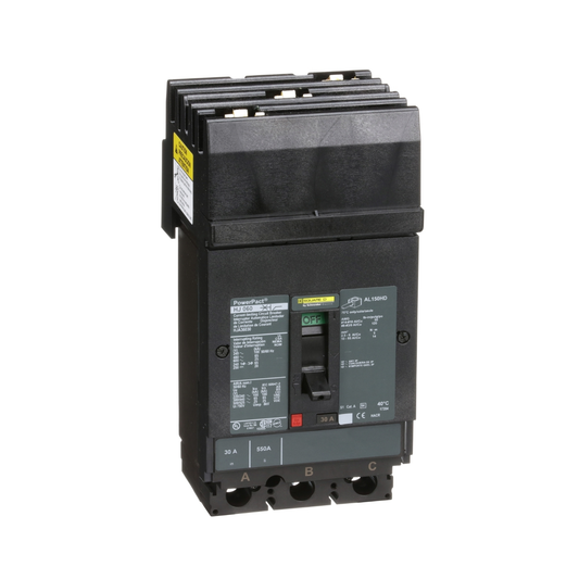 HJA36030 Circuit breaker, PowerPacT H, 30A, 3 pole, 600VAC, 25kA, I-Line, thermal magnetic, 80%, ABC