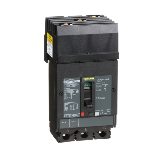 HJA36040 Circuit breaker, PowerPacT H, 40A, 3 pole, 600VAC, 25kA, I-Line, thermal magnetic, 80%, ABC