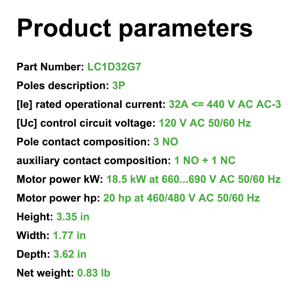 LC1D32G7 Contactor 120V coil AC 32A replace Schneider LC1D32G7 3P 3NO