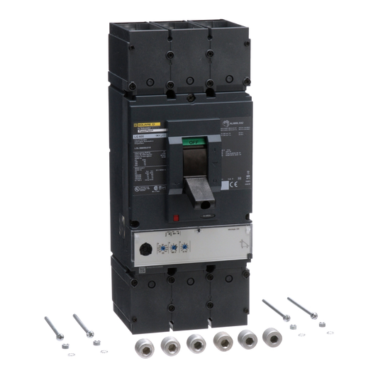 LGL36600U31X Circuit breaker, PowerPacT L, 600A, 3 pole, 600VAC, 18kA, lugs, MicroLogic 3.3, 80%